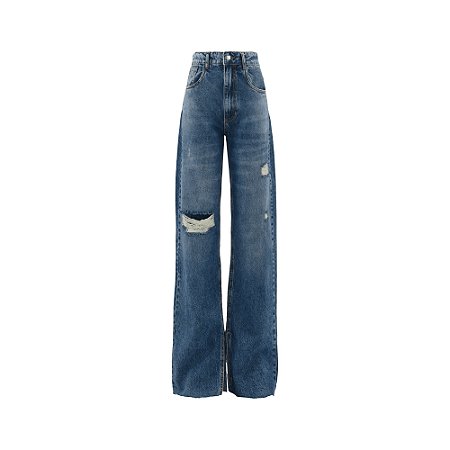 CALÇA JEANS RETA COM FENDA