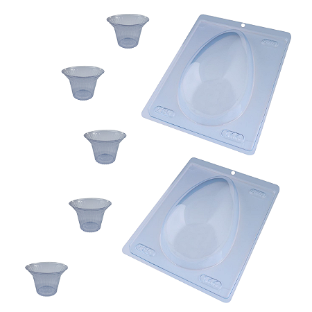 Kit 2 Formas Simples + 5 Suportes Bwb Para Ovos De Páscoa 750g