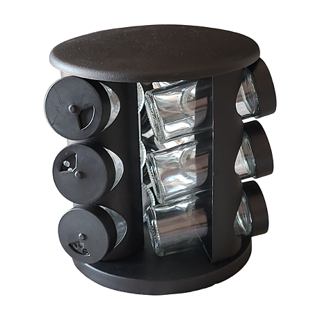 Porta Temperos Giratório Com 9 Potes De Vidro Cor Preto
