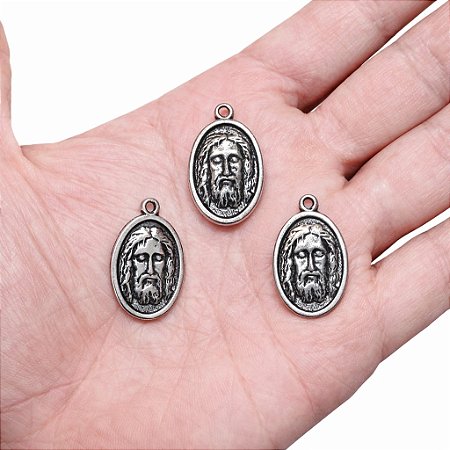 Kit 3 Pingentes Medalha Sagrada Face Jesus Cristo Metal