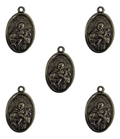 Kit 5 Medalhas Pingente São Francisco Oval Grafite