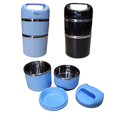 Marmita Lancheira Vertical Yin's Inox Azul ou Preto Com Alça