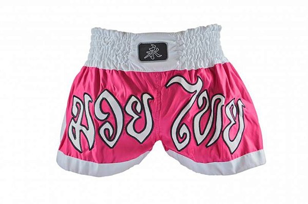 Short de Muay Thai Rosa/Branco