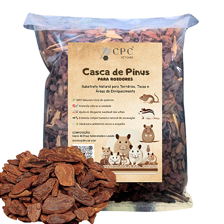Casca de Pinus Lavada Para Terrario de Roedores CPC Pet Care
