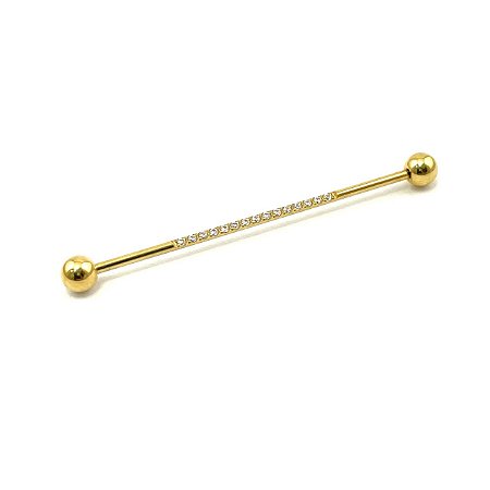 Piercing  Titânio - Megabell - Industrial  - Gold PVD 24K - Zirconia - Espessura 1.2 mm