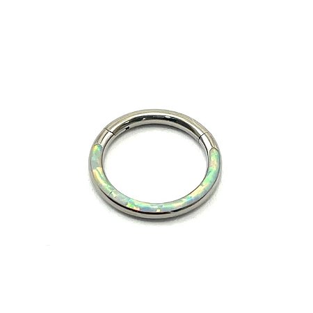 Piercing Titânio - Argola - Segmentada -  Opala Sintetica Superior - Clicker   - Espessura 1.2 mm