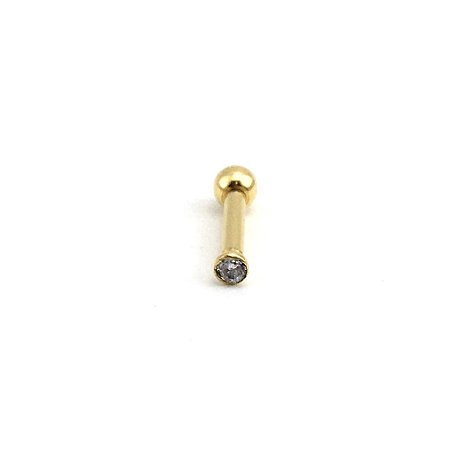 Piercing - Aço Cirúrgico - Microbell Reto - Banhado - Dourado - Strass - Espessura 1.2mm