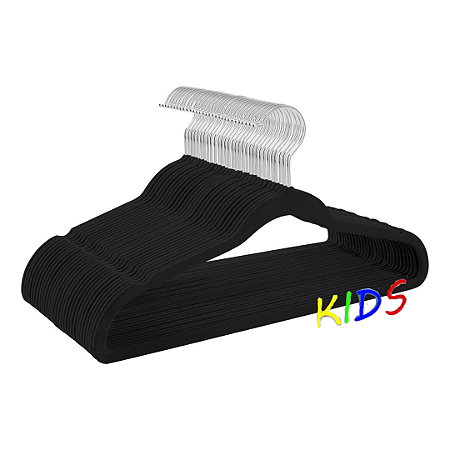 Kit 10 Cabides Veludo Infantil Slim Ultrafino Preto