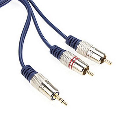 Cabo Audio P2 ST X 2 Rca Profissional Plug Metal 1,80m Alta Qualidade Som AZUL