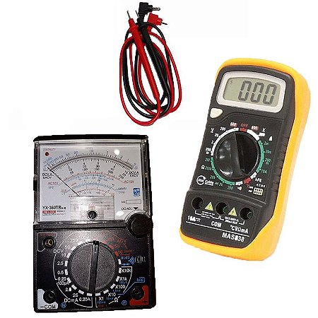 Kit Multímetro Analógico 20m YX-360 TRNL C/ Buzzer + Multímetro Digital com Sensor de Temperatura e Beep MAS838