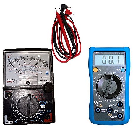 Kit Multimetro Analogico 20m YX-360 C/ buzzer e led + Multimetro Digital 3. ET-1100a catll 600v Minipa