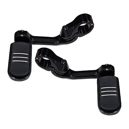 Par de Apoio Pedal de Câmbio Modelo Stripe com Suporte Angulado Longo - Preto Cromado - Twin13