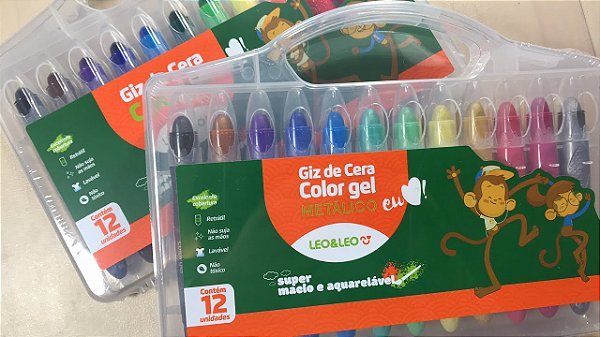 Giz de Cera Color Gel Metálico Aquarelável 12 Cores Leo&Leo