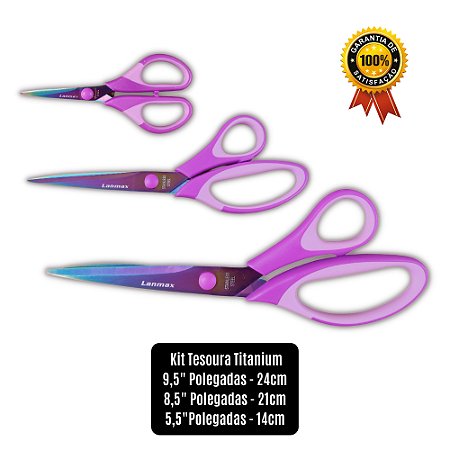 TESOURAS TITANIUM CABO SOFT WEST - KIT COM 3 UNIDADES ROXA