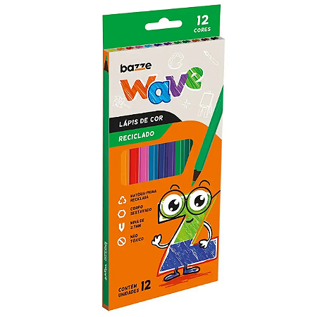 Lápis de Cor Super ECO Sextavado Wave 12 Cores Bazze