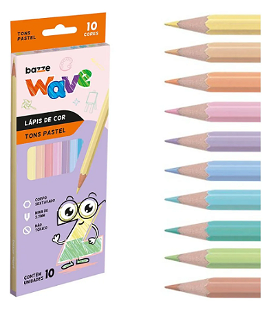 Lápis De Cor Wave Pastel Bazze 10 Cores