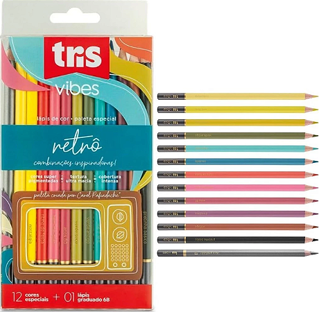 LÁPIS DE COR VIBES RETRÔ 12 CORES + LAPIS GRADUADO 6B - TRIS