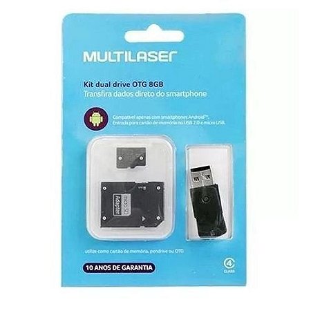 Kit Dual Drive Otg - Multilaser - 8gb De Memória- Mc130