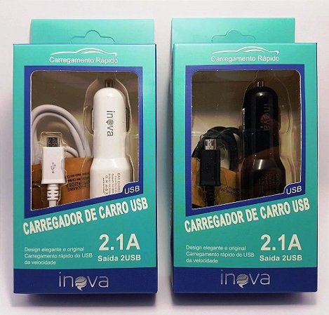 Carregador inova para carro 2.1A V-8 cabo+fonte