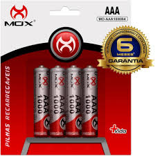 PILHA RECARREGAVEL 3A MOX MO-AAA1100 B4 C/4 PILHAS