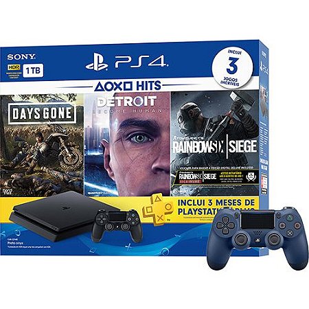 Console Playstation 4 Slim Preto 1 Tera Ps4 3 Jogos Psn