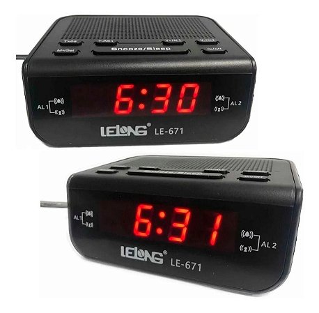 Rádio Relógio Digital Despertador Alarme Duplo Lelong Le-671