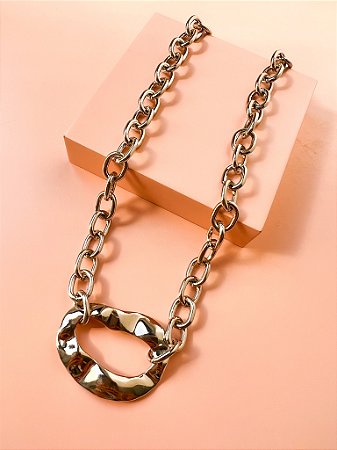 Choker Correntaria com Pingente Elo Desconstruido Ródio Branco