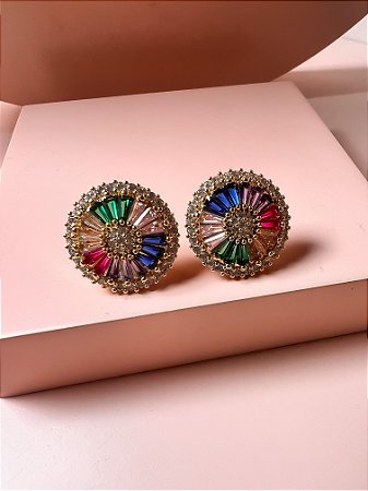 Brinco Pizza G Cravejado Colors Ouro