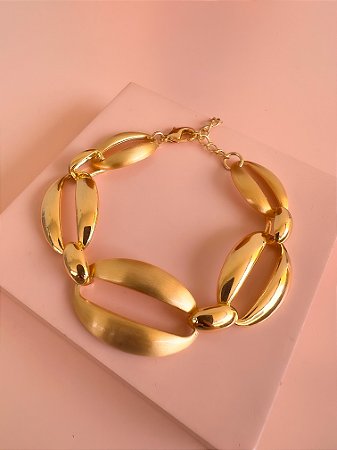 Pulseira Oval Elos Lisos e Acetinados Ouro