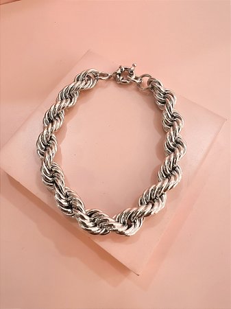 Pulseira Cordão Baiano G Ródio Branco