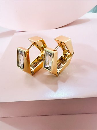 Brinco Argola Lisa com Pedra Retangular Zircônia Ouro