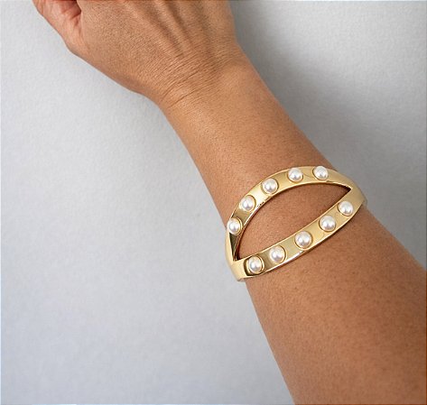 Bracelete Pérolas Cravadas Ouro