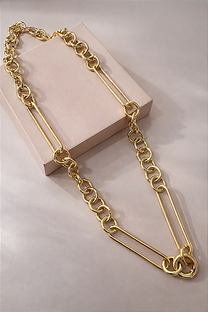 Correntaria Estilizada Elos Redondos e Retangulares Ouro
