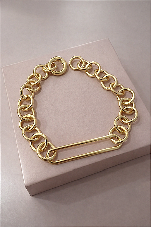 Pulseira Estilizada Elos Redondos e Retangulares Ouro