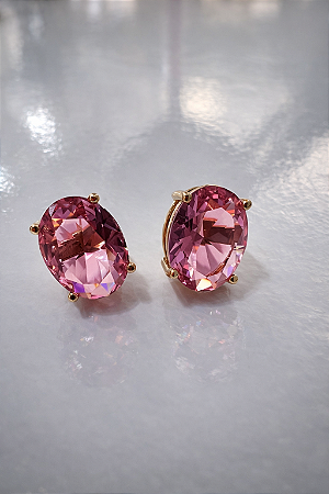 Brinco Oval Pink Ouro