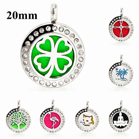 Colar Difusor Aromaterapia 20mm Cravejado Atacado Revenda 10 Unidades (Linha Premium Aço Inoxidável 316l) Kit 03