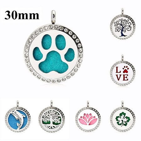 Colar Difusor Aromaterapia 30mm Cravejado Atacado Revenda 10 Unidades (Linha Premium Aço Inoxidável 316l) Kit 06