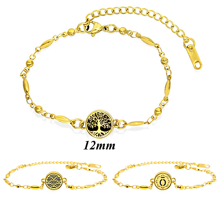 Pulseira Difusor Aromaterapia Dourada 12mm Atacado Revenda 10 Unidades (Linha Premium Aço Inoxidável 316l) Kit 05