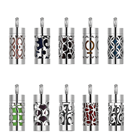 Colar Difusor Aromaterapia Cilíndrico (Pequeno) Atacado Revenda 10 Unidades (Linha Premium Aço Inoxidável 316l) Kit 02