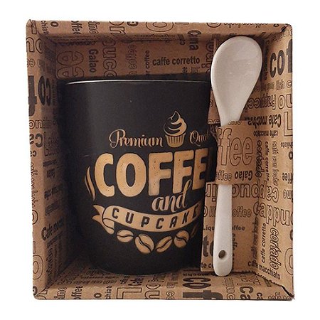 Caneca Com Colher De Porcelana Café Leite Chá Box Presente