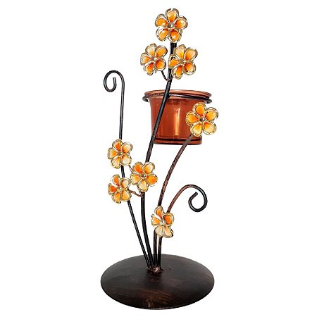 Castiçal De Metal Flores Douradas Suporte Velas Mini Vaso