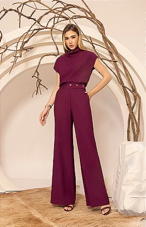 Conjunto Calça Blusa Botões Ombro Alfaiataria