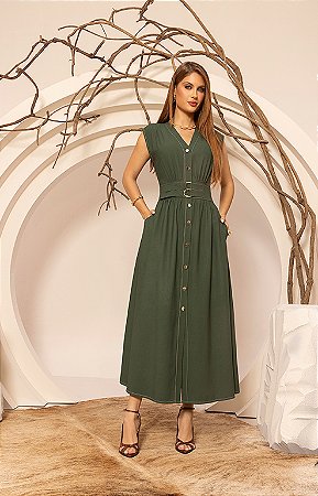 Vestido Marant com Pesponto com Botões