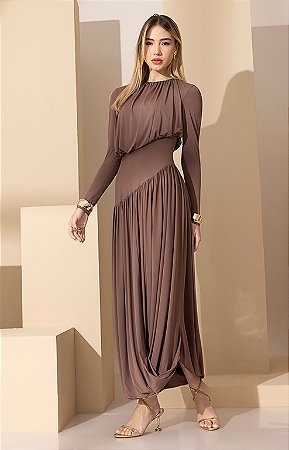 Vestido Longuete Amine Manga Longa