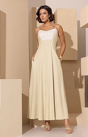 Vestido Midi Linho Bicolor