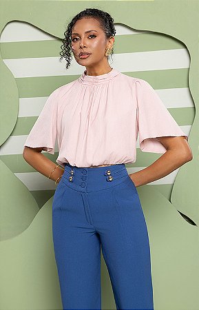 Blusa Viscolinho Gola Franzida