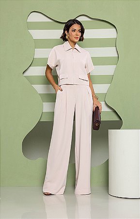 Conjunto Calça Blusa Ziper Alfaiataria Fluida