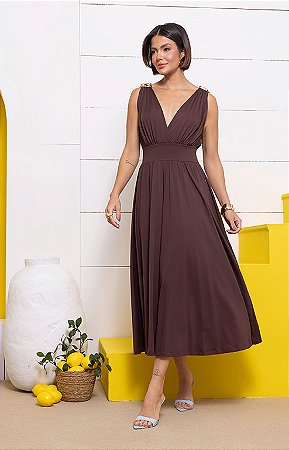 Vestido Midi Fluity Metal Alça