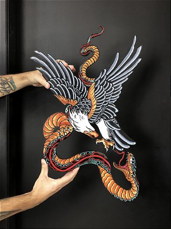Batalha - Águia e Serpente (Peça pintada à mão)