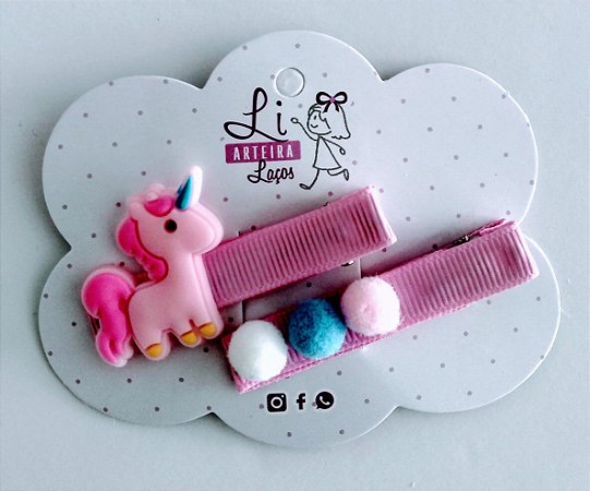 Hair Clips Unicórnio Rosa